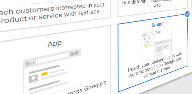 Capture d’écran montrant les campagnes intelligentes de Google en option
