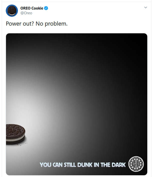 A tweet by the official Oreos account about the blackout during the 2013 Super Bowl