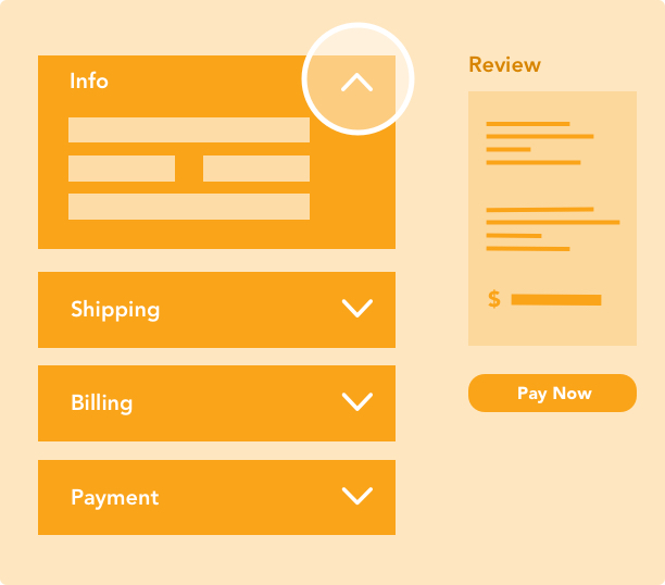 Wireframe of accordion-style single-page checkout
