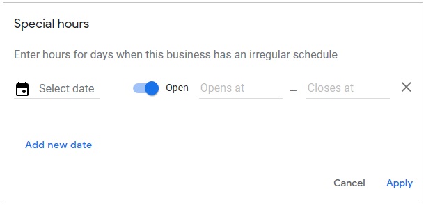 Managing special hours in Google My Business