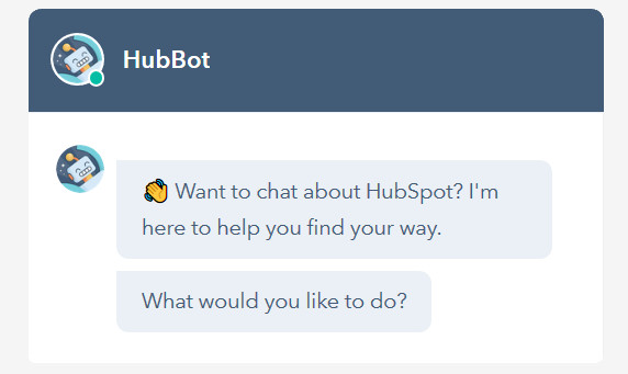 ChatBox dialogue on the HubSpot website