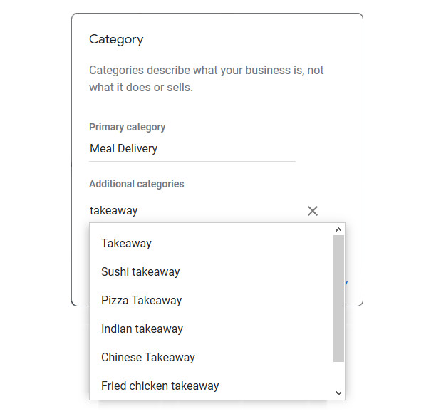 Secondary categories in Google My Business