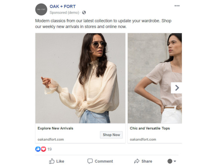 OAK + FORT Facebook ad