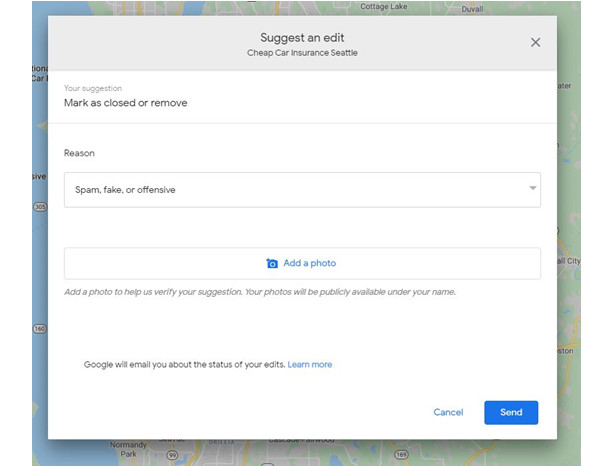 "Función de ‘Sugerir un cambio’" en Google Maps