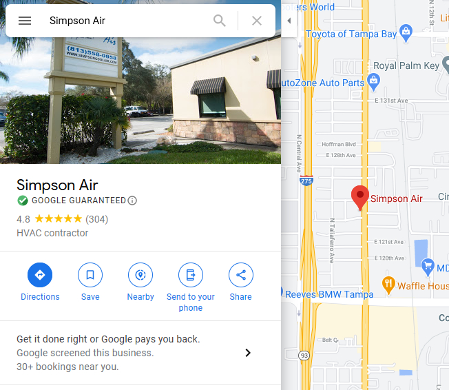 Une entreprise Google Maps répertoriée avec la "Google Guaranteed&quot ; désignation