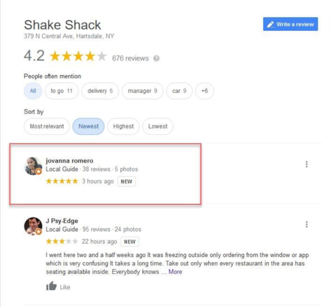 Shake Shack Google My Business Eintrag auf dem Desktop
