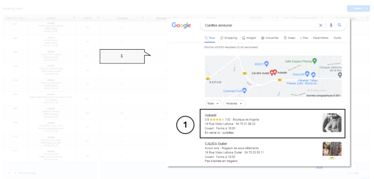 Local Pack Google – Aubade apparait en première position – Pas de budget publicitaire payant