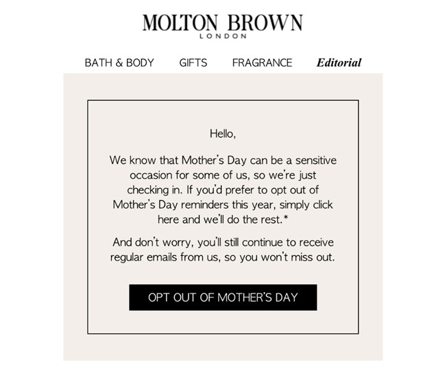 Email message from Molton Brown to its customers