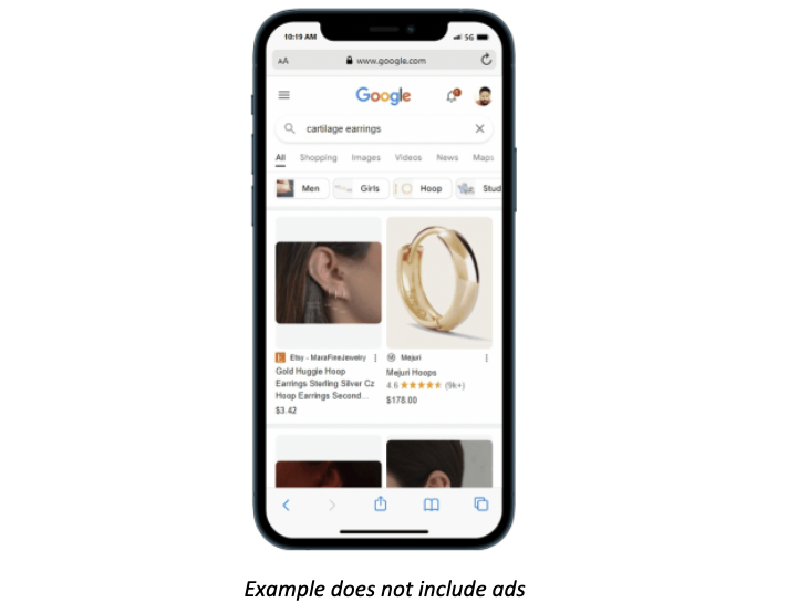 Captura de pantalla de la búsqueda en el shopping en un smartphone