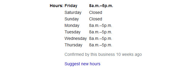 Horarios de apertura en ficha de Google