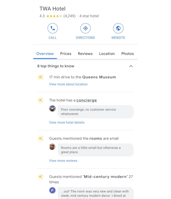 Neue UI für Google Hotel Einträge