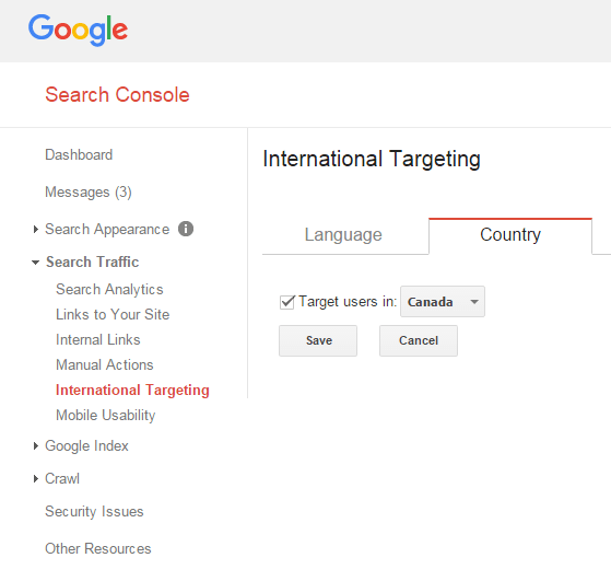 Geo-targeting in Google Search Console