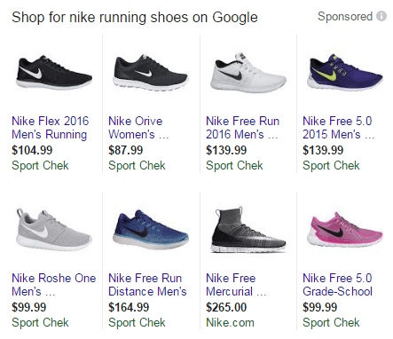 Google Shopping Ads Nike running shoes