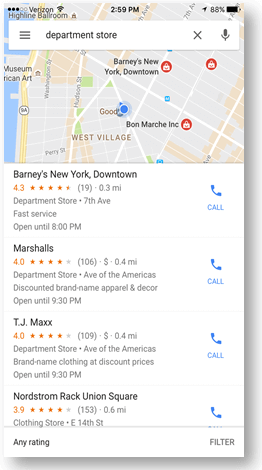 Google Maps app department store search