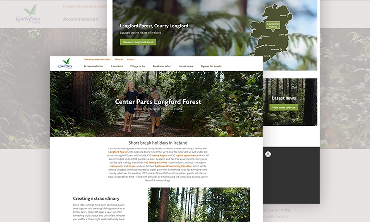 Rendered image of multiple pages on centerparcs.ie