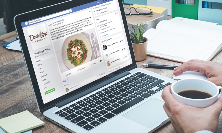 Laptop displaying a recipe post on David Lloyds Clubs' Facebook page