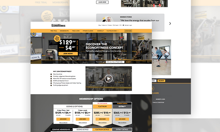 Rendered image of Econofitness landing pages