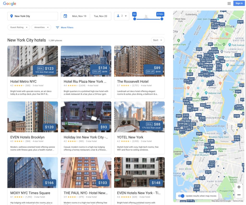 Google SERP Layout for Hotel Searches