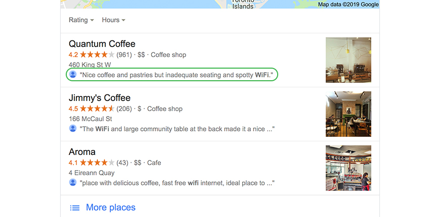 User reviews on a Google business listing