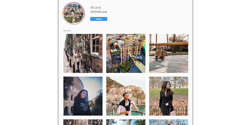 Instagram search results for the #travel hashtag