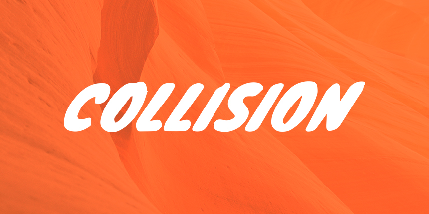 'Collision' on orange background.