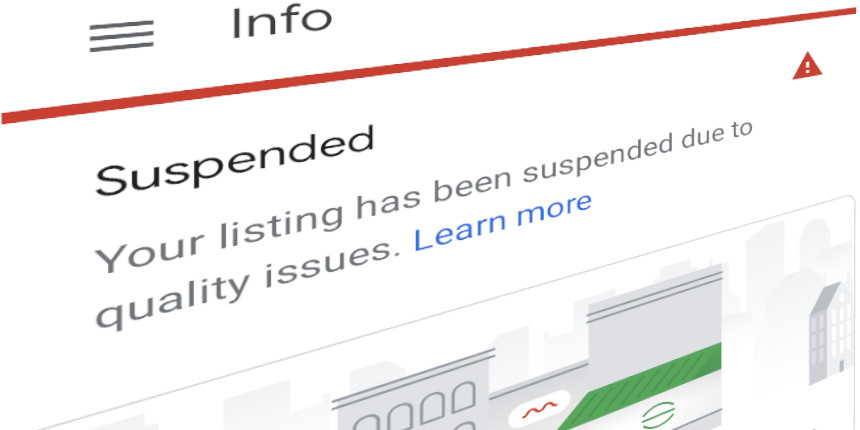 Warning message for a suspended Google My Business listing