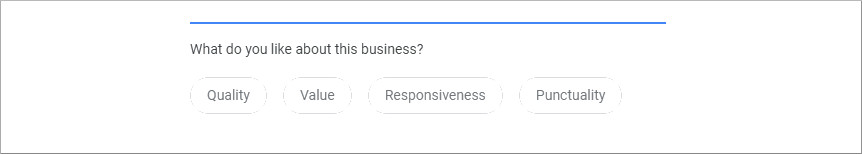 Google dialog box for a local listing - "what do you like about this business?"