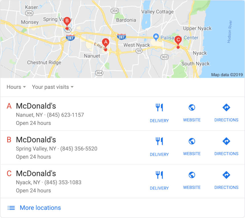 Search results showing Google's new delivery icon for local businesses