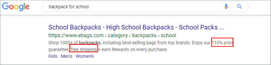 Google search result for "backpack for school"