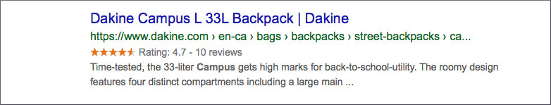 Google review snippet in SERPs