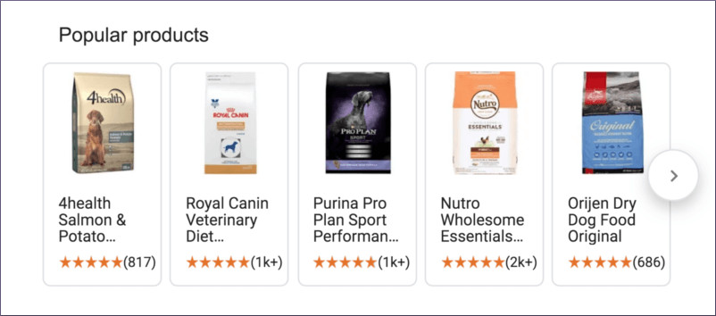 Popular products carousel on Google
