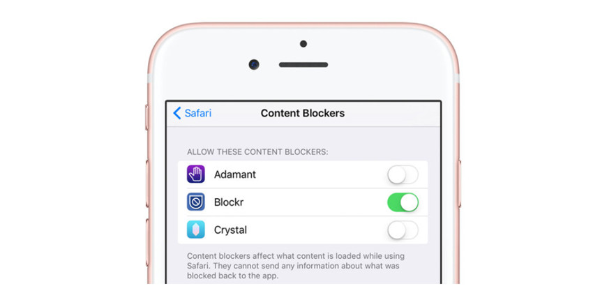 Écran de configuration des bloqueurs de contenu pour iPhone