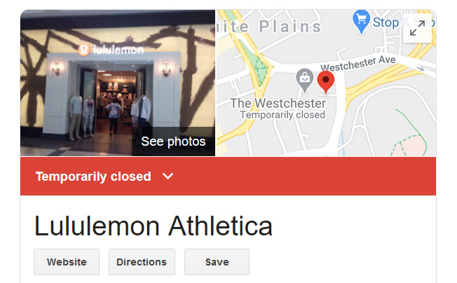Google My Business listing for a Lululemon location