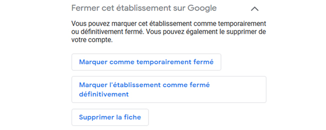 Option Fermeture temporaire dans Google My Business