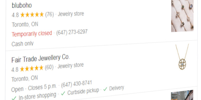 Local business search results for "jewelry"