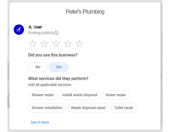 Google review interface asking "Did you use this business?&quot ;