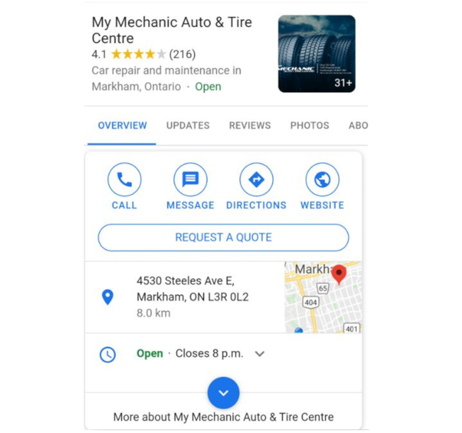 Messaging functionality in Google My Business
