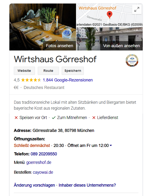 German Google My Business listing