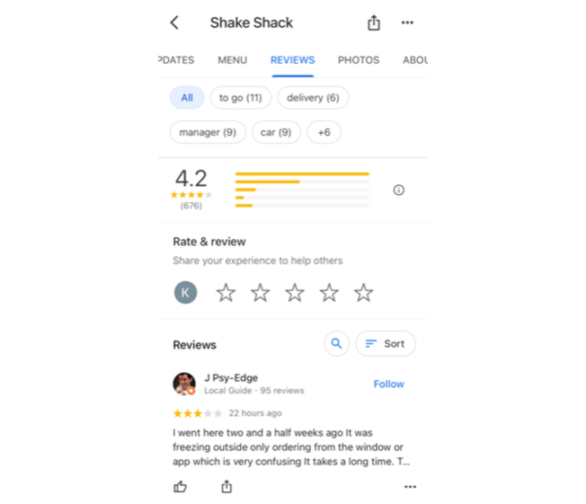 Shake Shack Google My Business Eintrag auf dem Mobilgerät