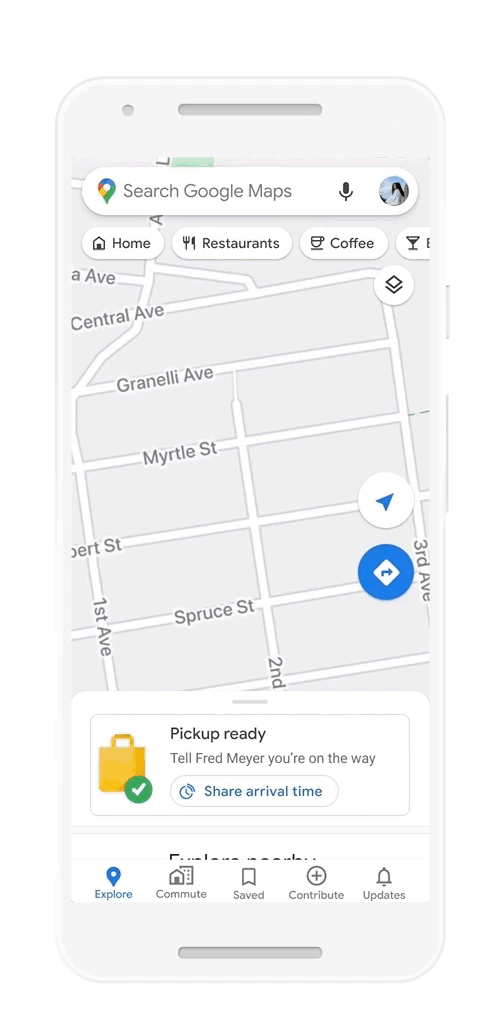 Animated gif showing new Google functionality for delivery and pickup from local stores