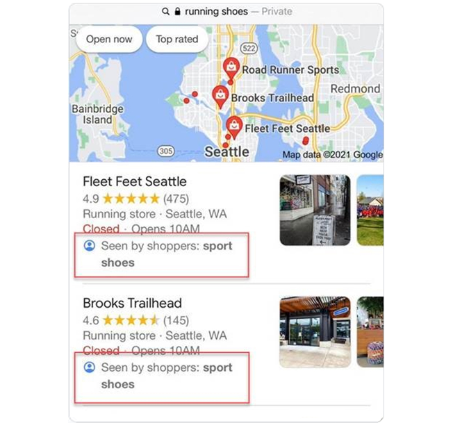 New "Seen by shoppers" justification label on Google My Business listings