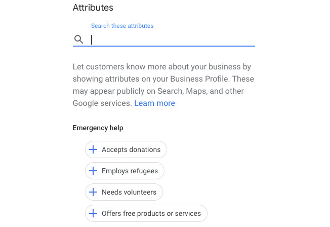 New "Emergency help" attributes in Google Business Profile
