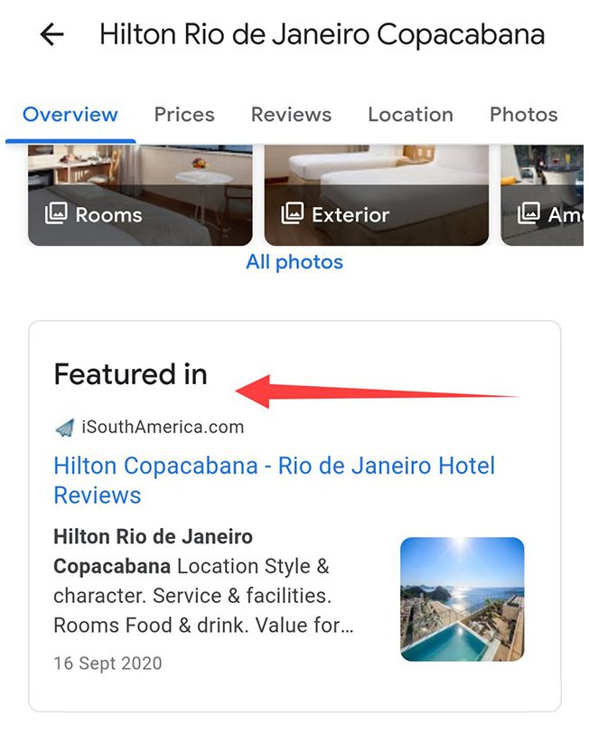 New "Featured in" section on Google search results for hotels