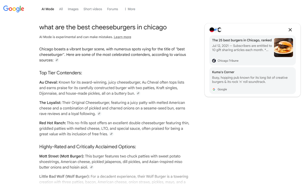 ¿Qué hamburguesas con queso son las mejores en Chicago? Chicago cuenta con una vibrante escena de hamburguesas, con numerosos lugares que luchan por el título de "mejor hamburguesa con queso". Aquí están algunos de los contendientes más destacados, según varias fuentes: Contendientes de Primer Nivel: - **Au Cheval**: Conocido por su hamburguesa con queso, Au Cheval encabeza a menudo las listas con una hamburguesa cuidadosamente construida con dos empanadas, Kraft singles, Dijon y pepinillos caseros, todo en un bollo mantecoso. - **The Loyalist**: Su Original Cheeseburger, con un jugoso patty con queso americano derretido y una combinación de cebollas encurtidas y carbonizadas en un pan de sésamo, ofrece grandes críticas y seguidores leales. - **Red Hot Ranch**: Esta opción sin adornos ofrece una excelente hamburguesa con queso doble con hamburguesas finas a la parrilla con queso derretido, LTO, y una salsa especial, a menudo elogiada por ser una buena opción con papas fritas incluidas. Opciones Altamente Calificadas y Aclamadas por la Crítica: - **Mott Street (Mott Burger)**: Esta hamburguesa cuenta con dos hamburguesas de chuck con papas fritas de batata, queso americano, jalapeños en escabe