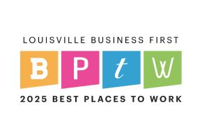"Louisville Business First Best Places to Work 2025" logo featuring "BPTW" on colorful blocks.