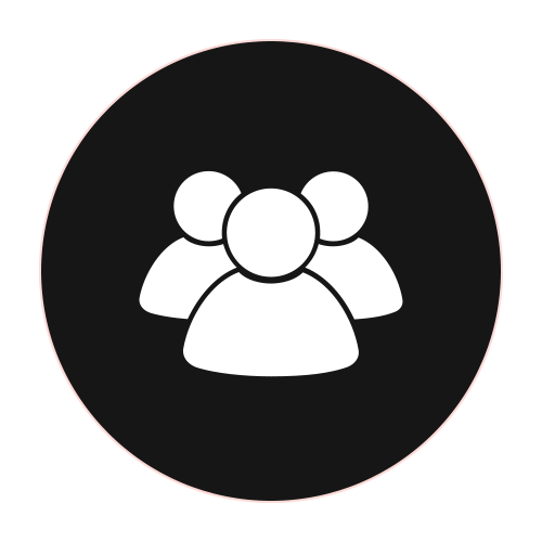 Icon of three stylized people, centred within a black circle.