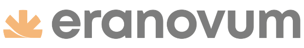 Logotipo de Eranovum con texto en negro y un símbolo gráfico naranja a la izquierda.