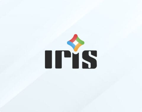 Logo with the text "IRIS" and a colorful four-leaf symbol above it.