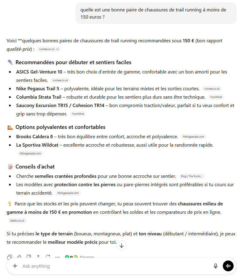 Liste de recommandations de chaussures de trail running à moins de 150 € avec conseils d'achat et options confortables.