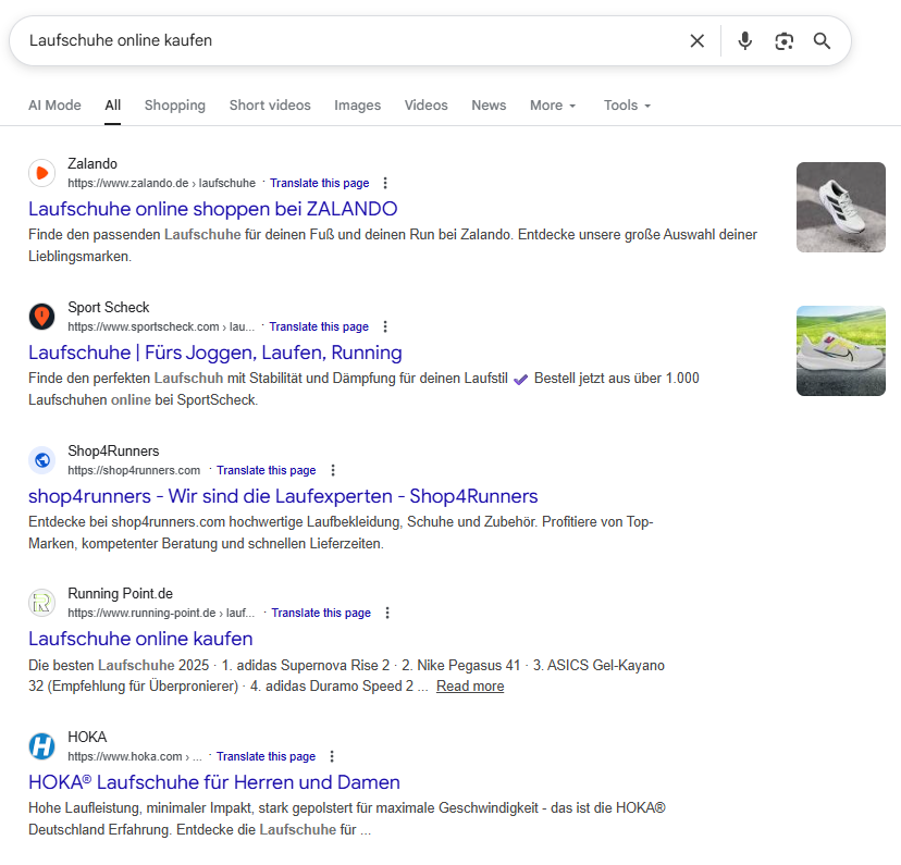 Suchergebnisseite für